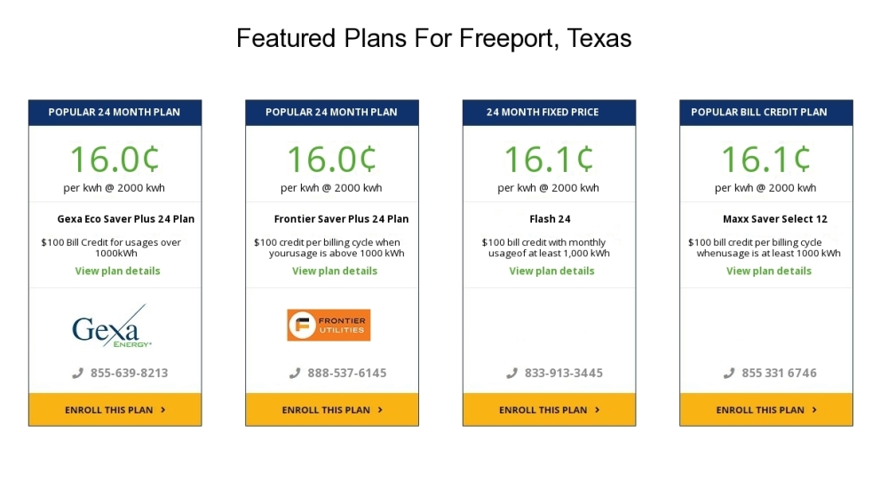 Compare the cheapest Freeport electricity providers and rates