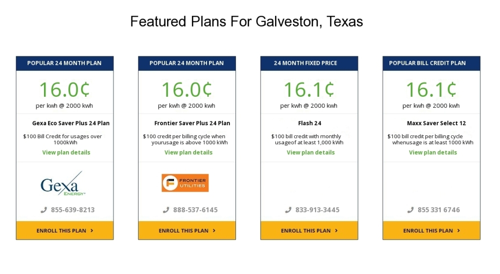 Compare the cheapest Galveston electricity providers and rates