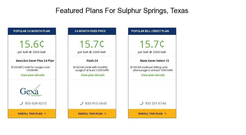 Compare the cheapest Sulphur Springs electricity providers and rates