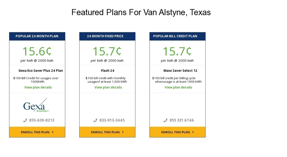 Compare the cheapest Van Alstyne electricity providers and rates